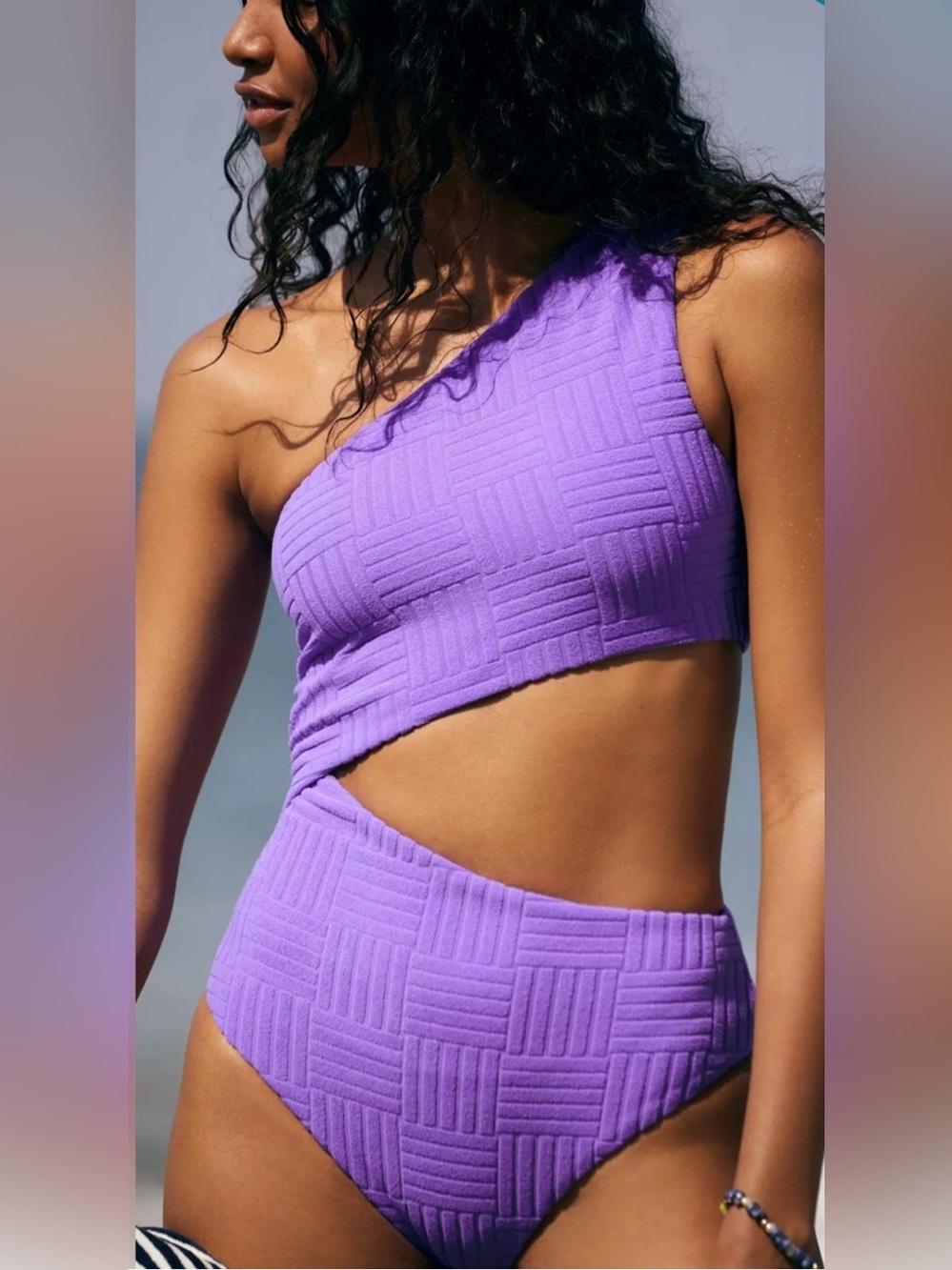 Beach Riot Celine Cutout One-Shoulder One-Piece Swimsuit in Ultra Violet Size: M